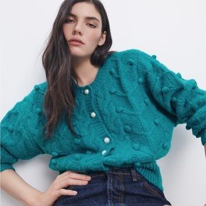 Zara pearl button cardigan sweater turquoise s